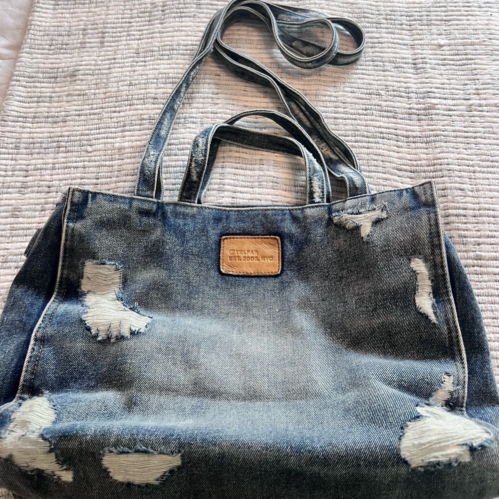 Telfar Distressed Medium Denim Tote - Blue - Picture 2 of 4